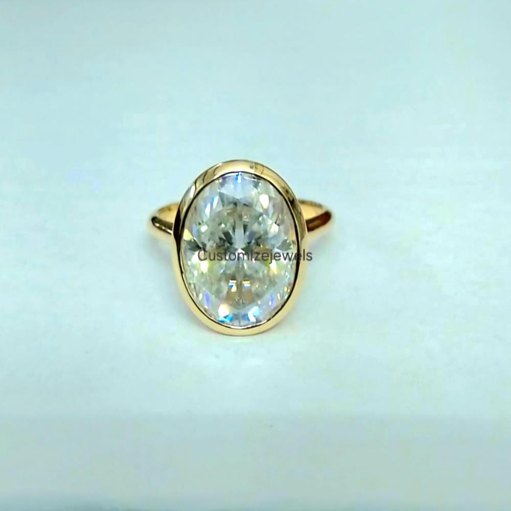 6 Carat Solitaire Bezel Set Moissanite 14k Yellow Gold Engagement Ring,D-VVS1